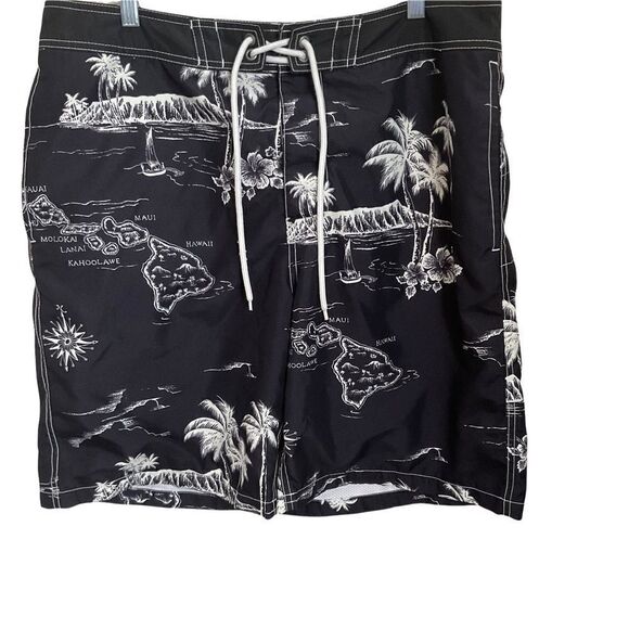 Gap Men's Tropical Print Swim Trunks. Black and White, Size L - Picture 1 of 9